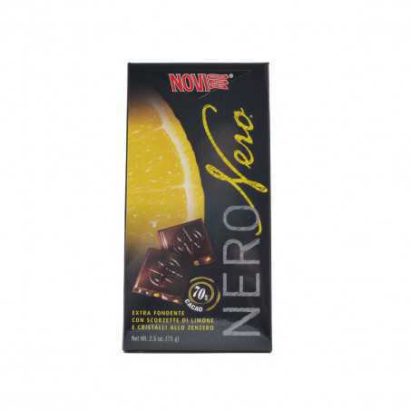 Novi NeroNero 70% Cacao Extra Fondente con scorzette di limone e Cristalli allo zenzero